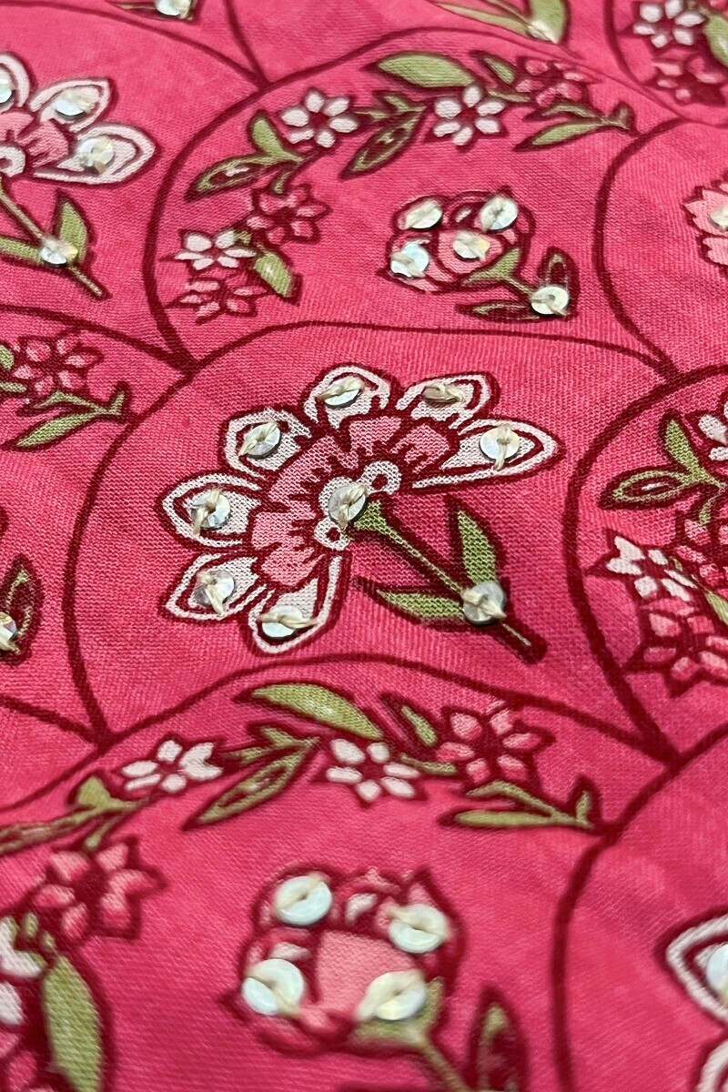 Pink Hand Printed Straight Cotton Kurta