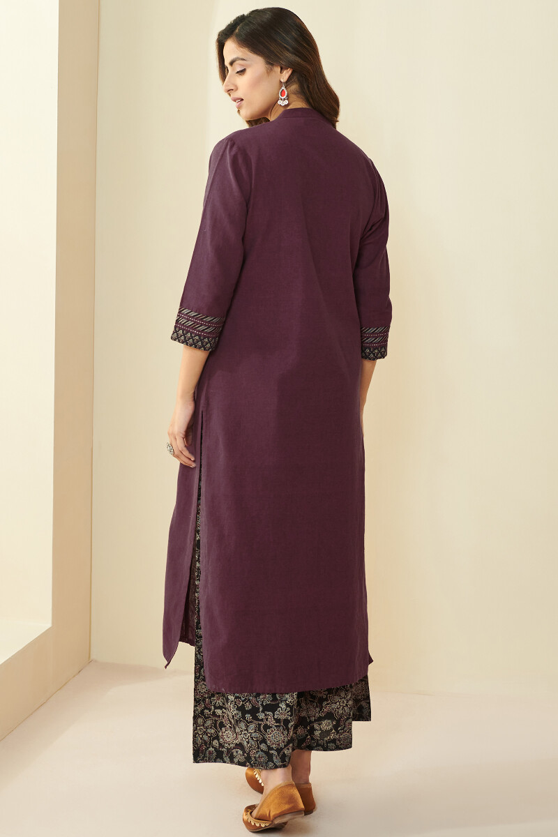 Maroon Hand Block Printed Straight Handloom Kurta