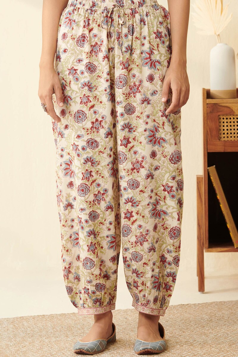 Beige Hand Block Printed Modal Izhaar Pants