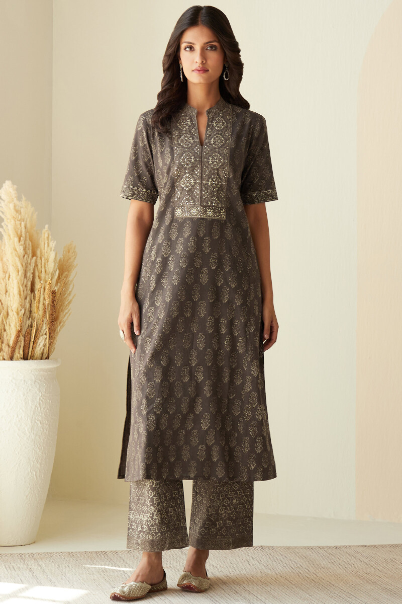 Akola Hand Block-Printed Straight Cotton Kurta