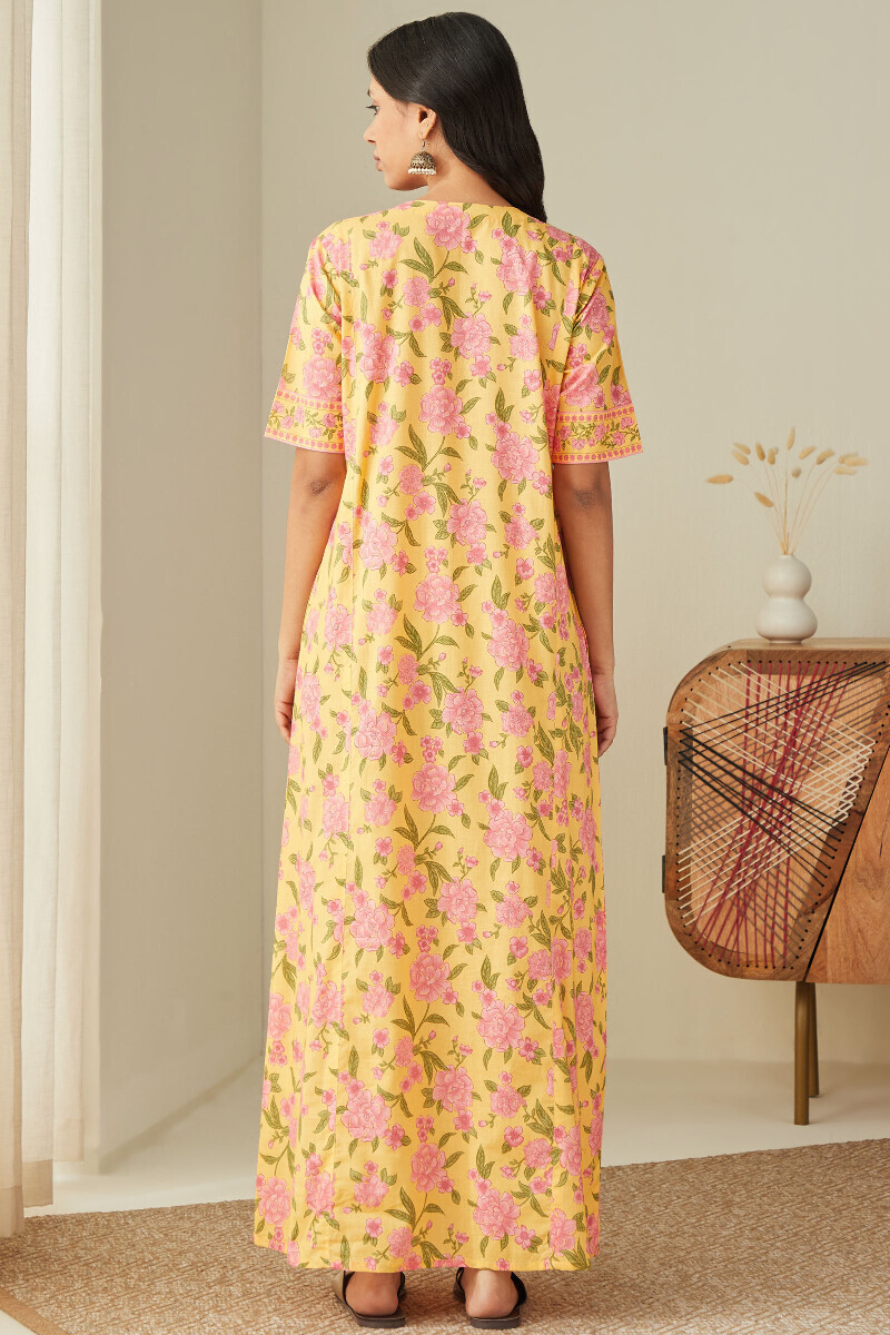 Yellow Printed Cotton Kaftan