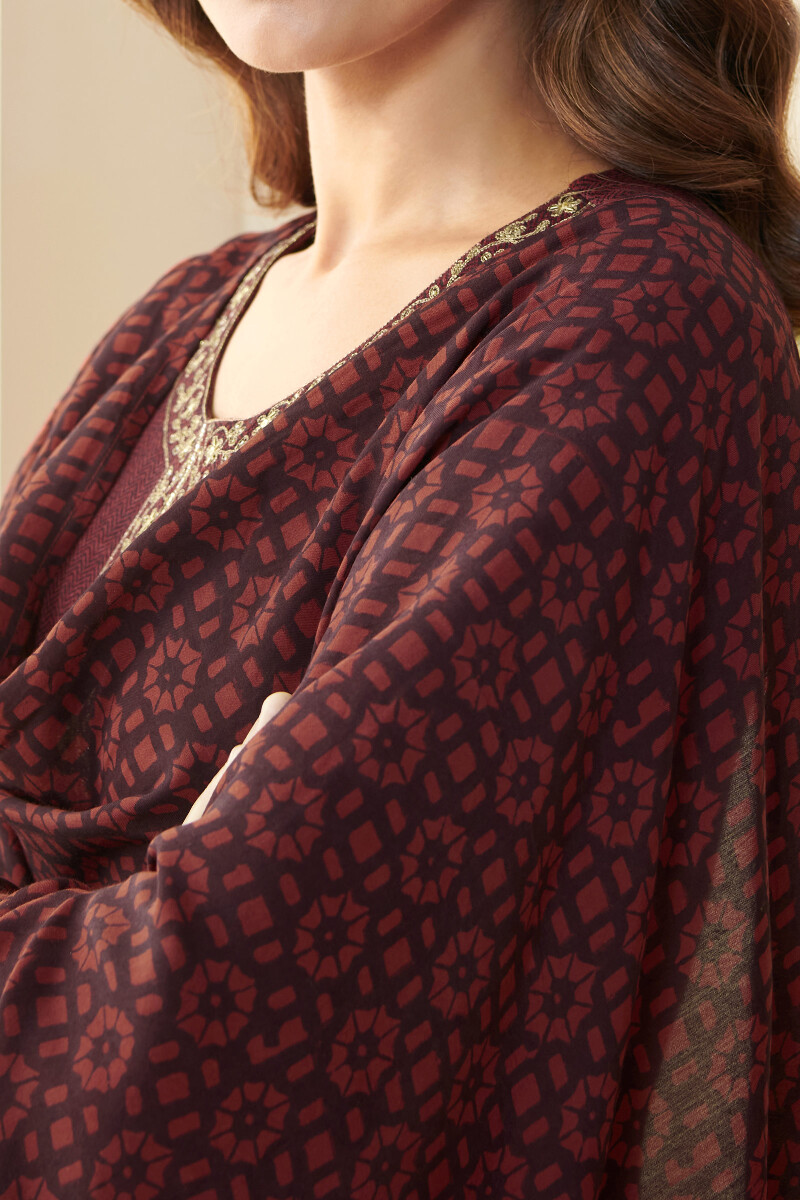 Maroon Hand Block Printed Modal Dupatta