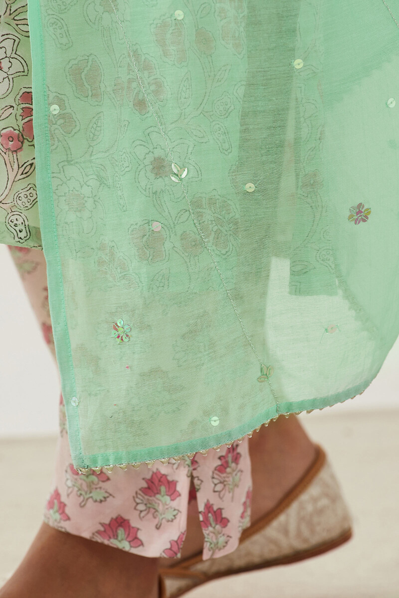 Green Handcrafted Cotton Silk Dupatta