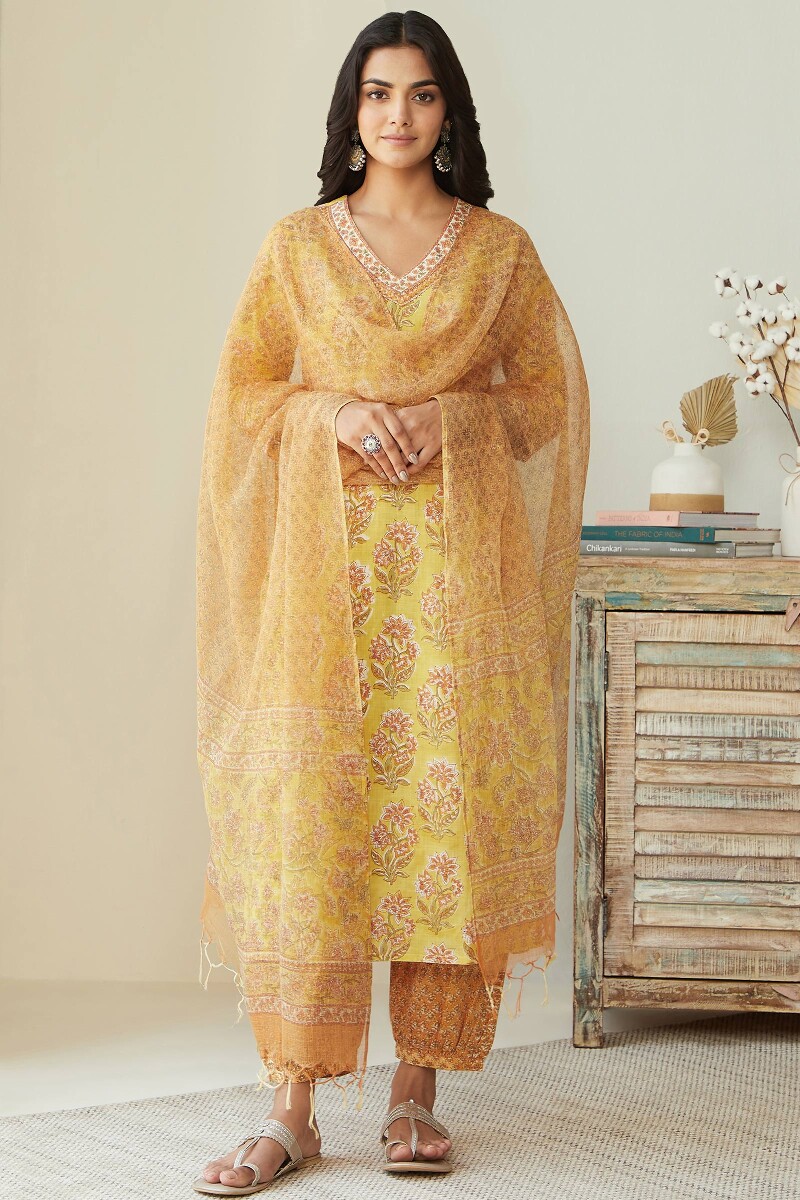 Orange Hand Block-Printed Kota Dupatta