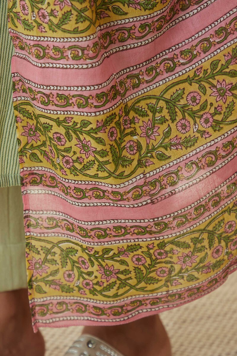 Pink Hand Block Printed Cotton Dupatta