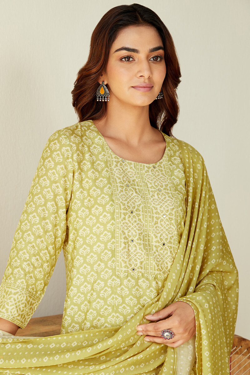 Yellow Printed Straight Viscose Kurta