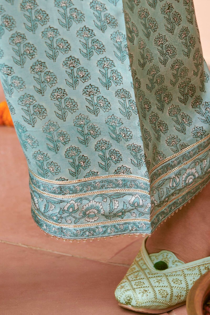 Blue Hand Block-Printed Viscose Farsi