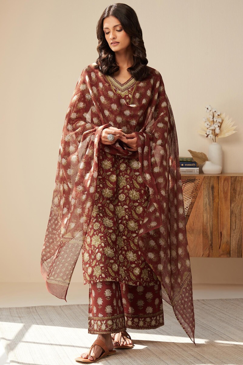 Bagru Hand Block-Printed Straight Cotton Kurta