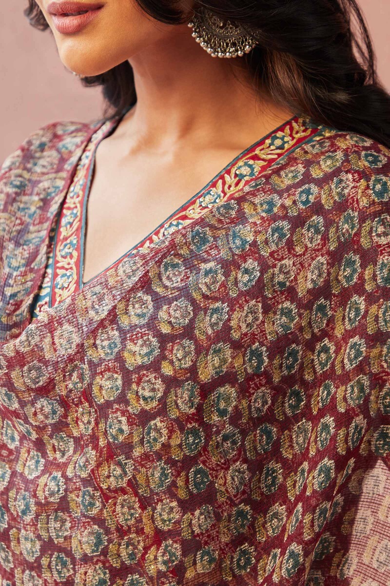 Red Hand Block-Printed Kota Dupatta