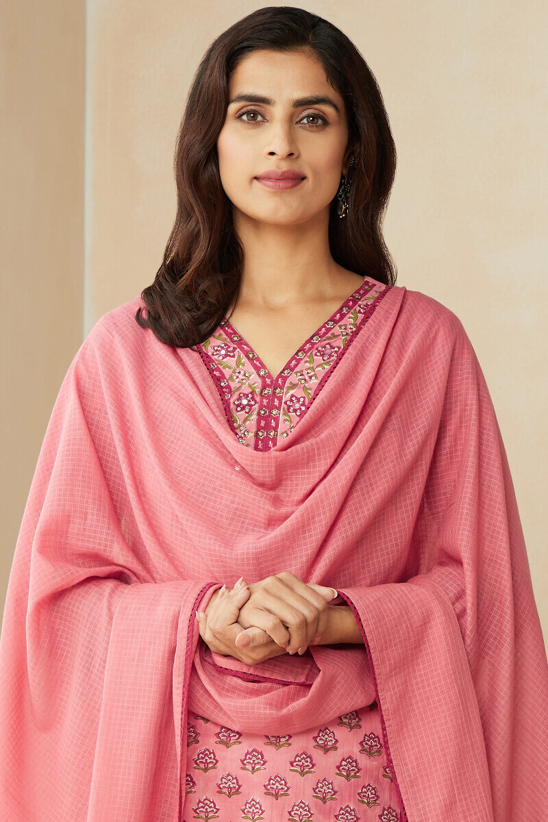 Pink Handcrafted Kota Dupatta