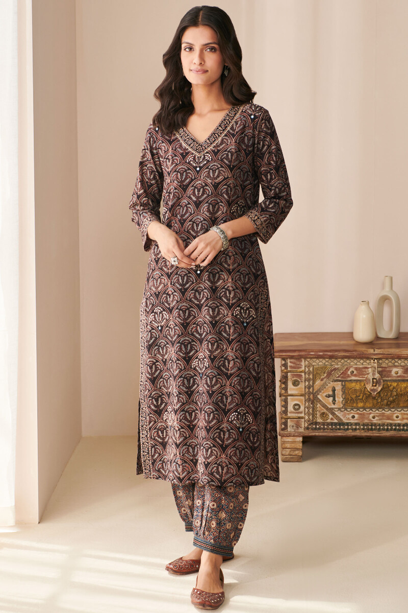 Ajrak Hand Block Printed Straight Cotton Kurta