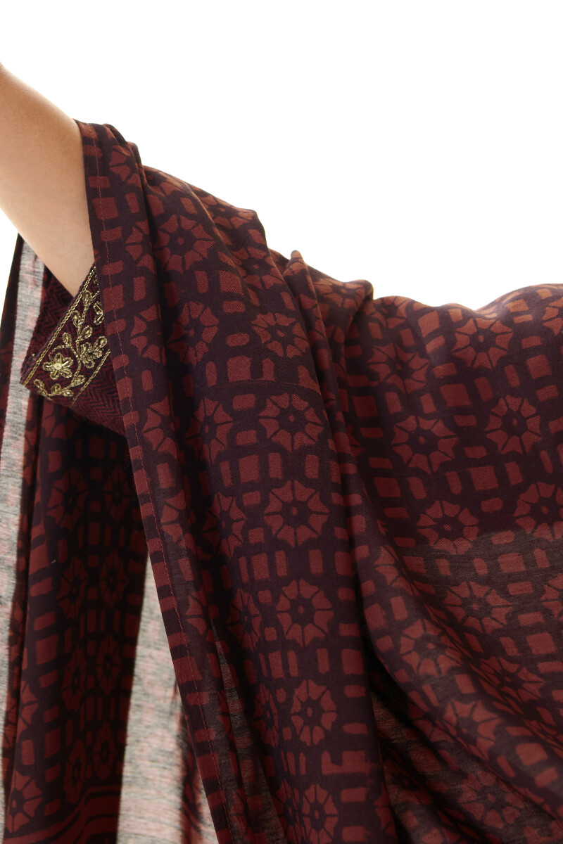 Maroon Hand Block Printed Modal Dupatta