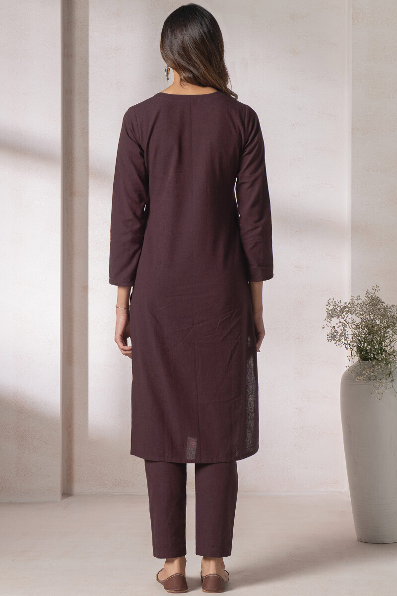 Purple Handcrafted Straight Handloom Kurta