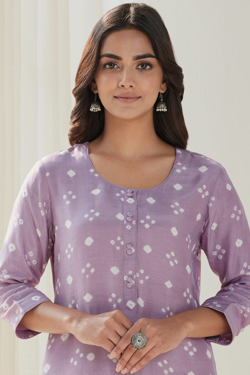 Purple Printed Straight Modal Kurta