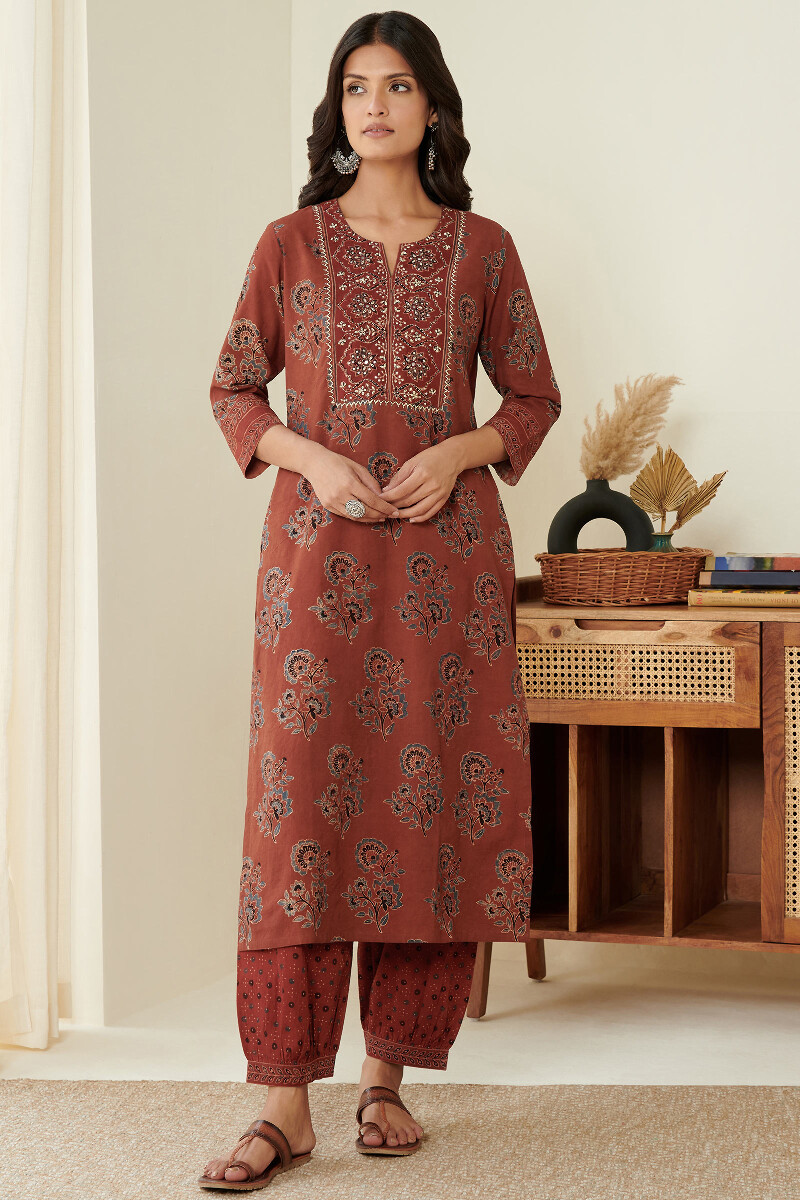 Ajrak Hand Block Printed Straight Cotton Kurta