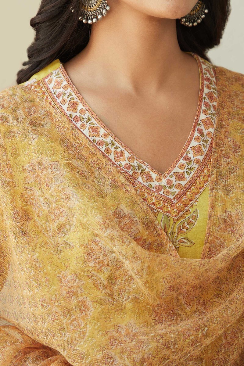 Orange Hand Block-Printed Kota Dupatta