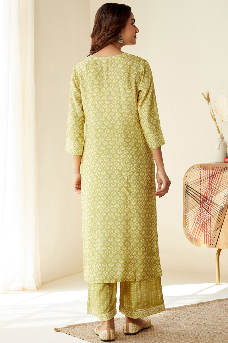 Yellow Printed Straight Viscose Kurta