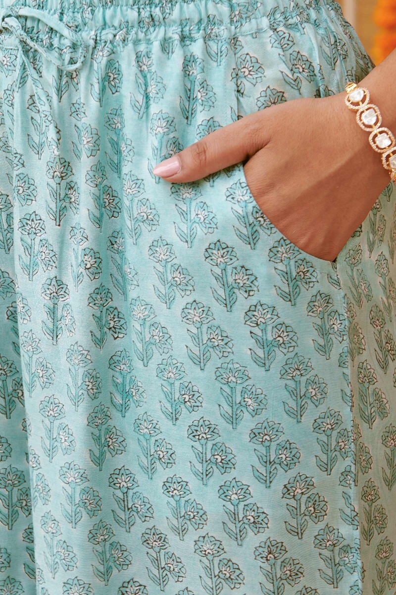 Blue Hand Block-Printed Viscose Farsi