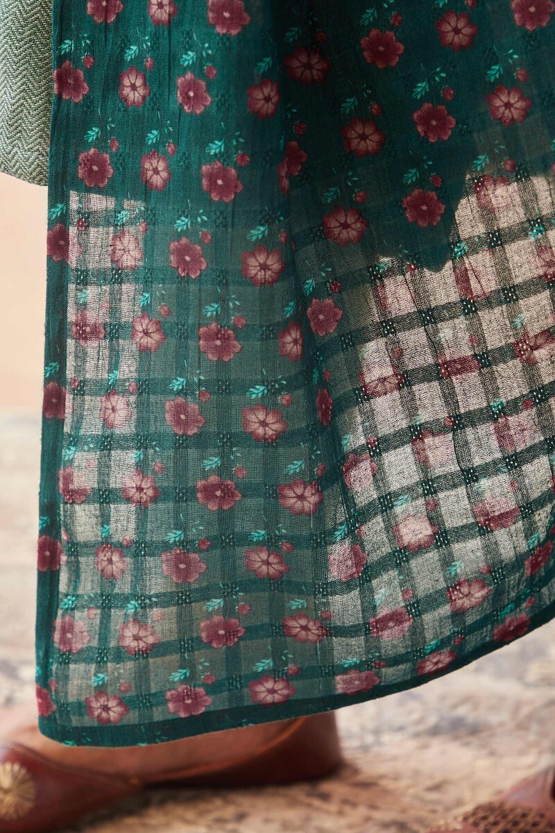 Teal Printed Cotton Dobby Dupatta