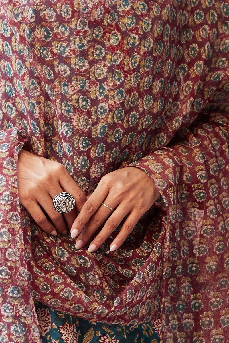 Red Hand Block-Printed Kota Dupatta