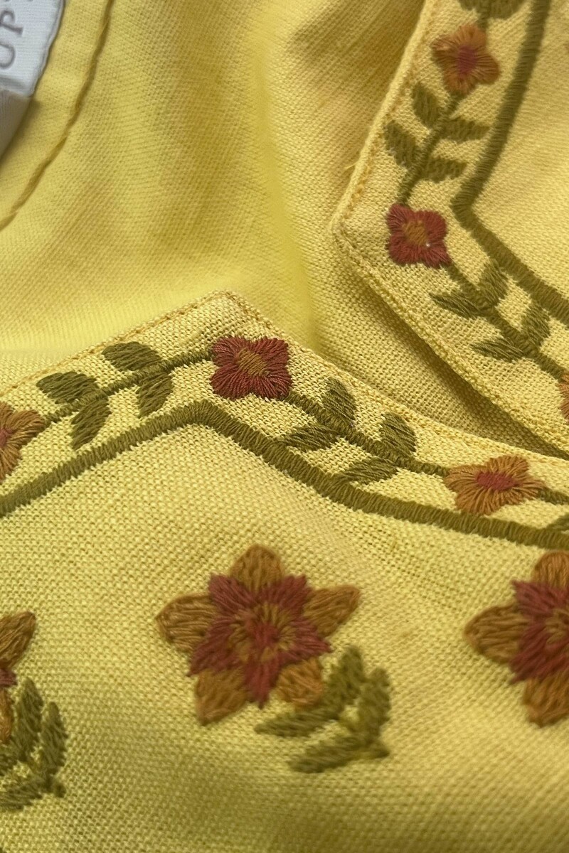 Yellow Handcrafted Straight Cotton Flax Kurta