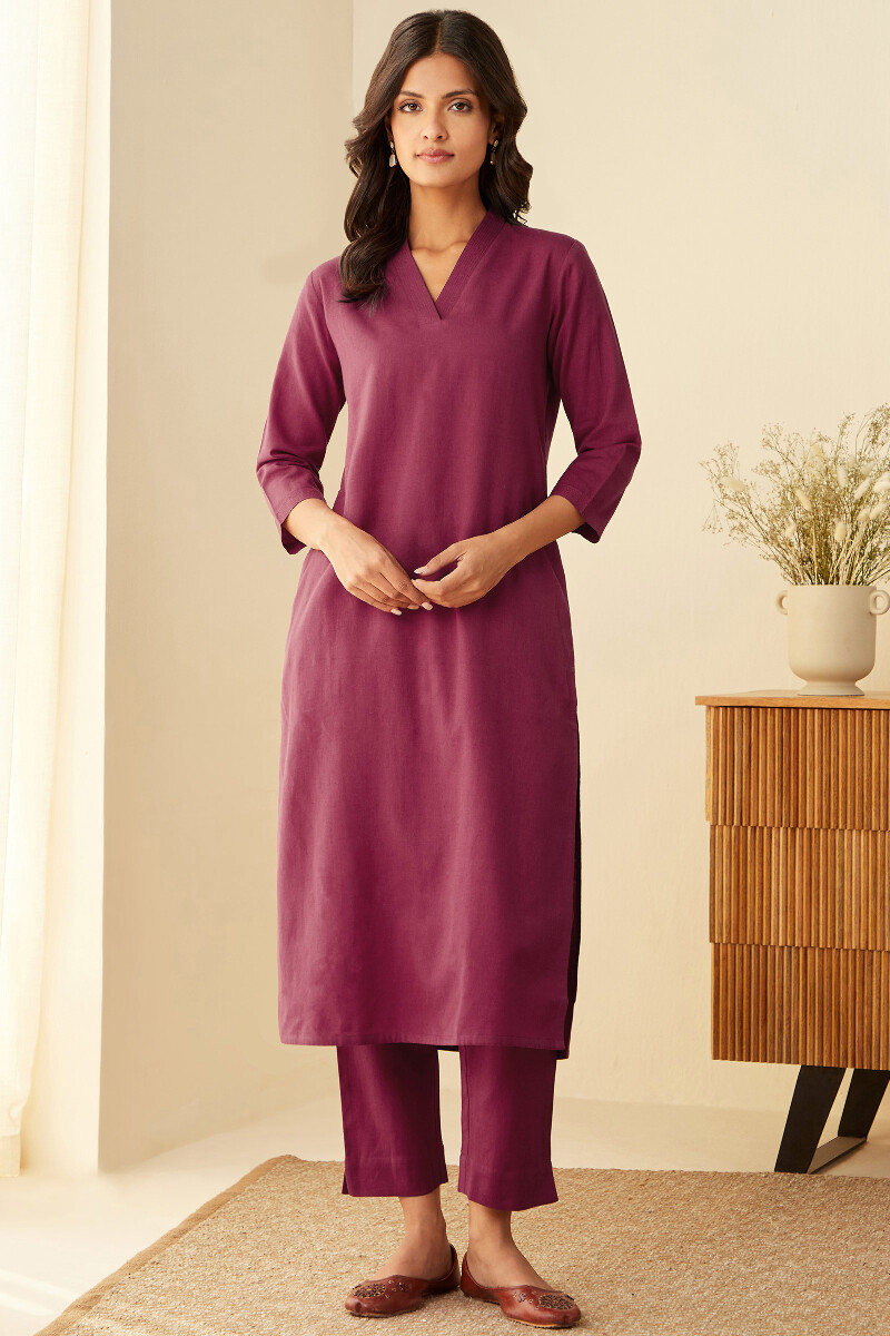 Raspberry Pink Handcrafted Straight Cotton Linen Kurta