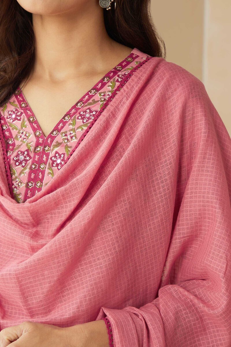 Pink Handcrafted Kota Dupatta