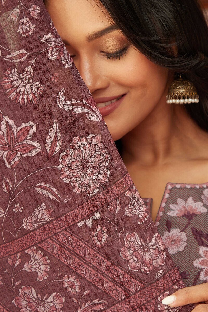 Mauve Printed Kota Dupatta