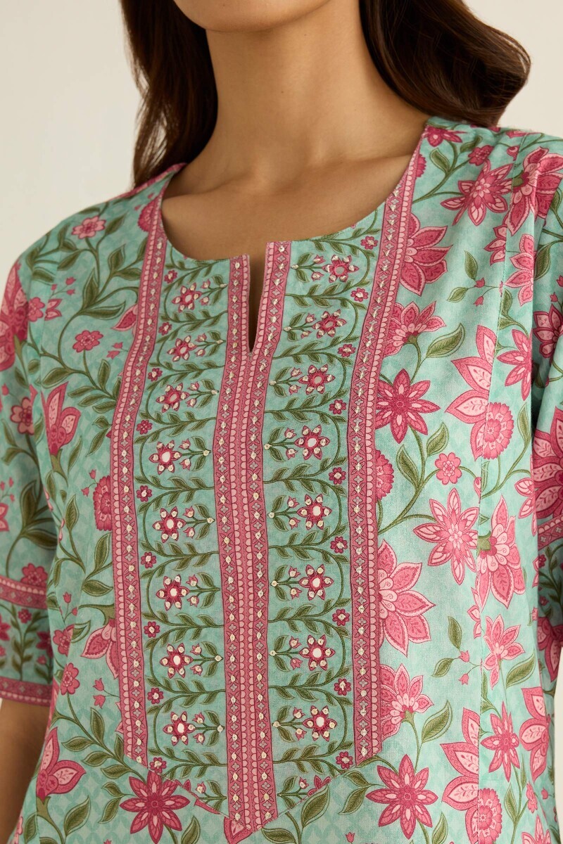 Blue Printed Cotton Kaftan