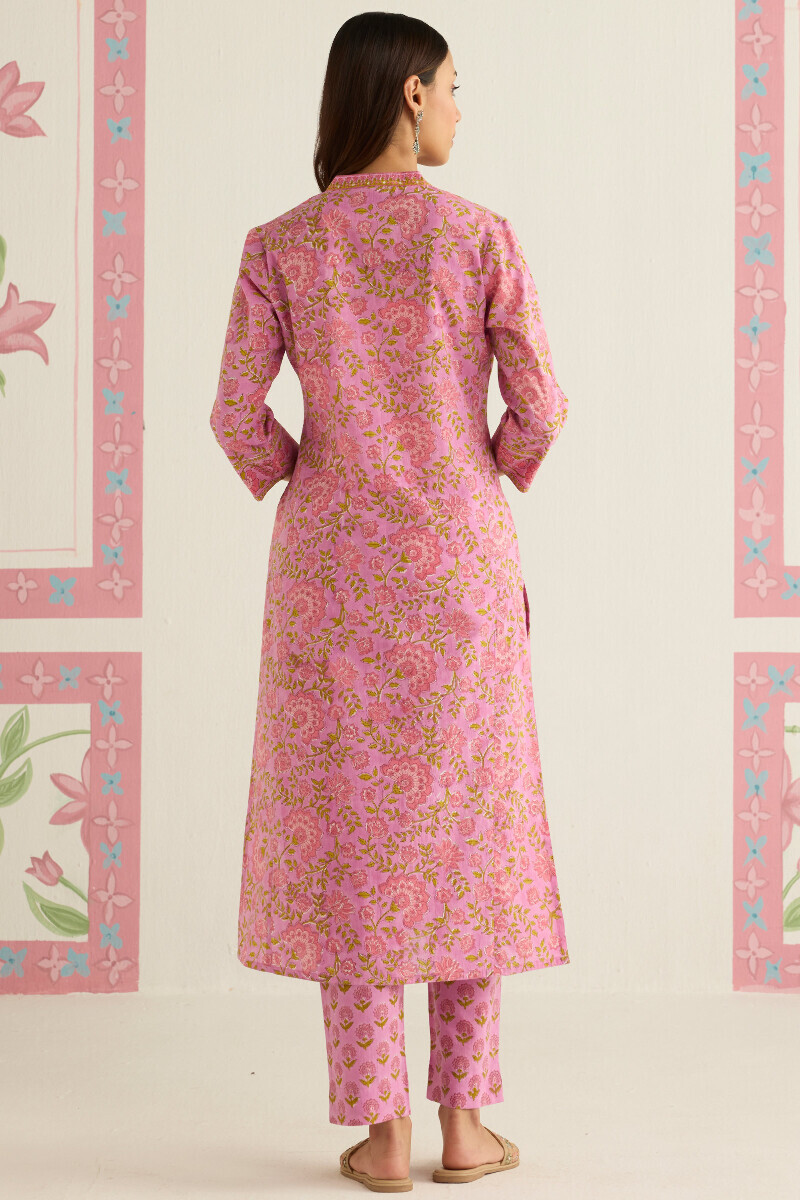 Purple Hand Block Printed Straight Cotton Kurta