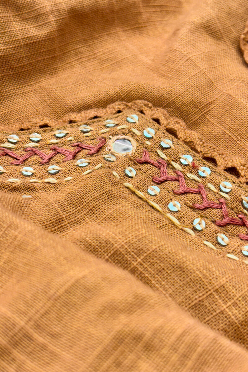 Mustard Handcrafted Straight Gauze Slub Kurta
