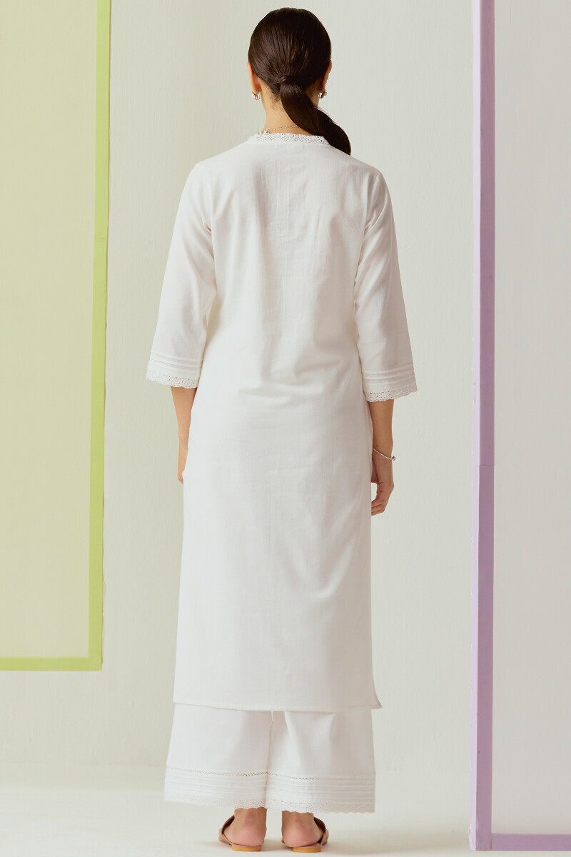White Handcrafted Straight Cotton Flax Kurta