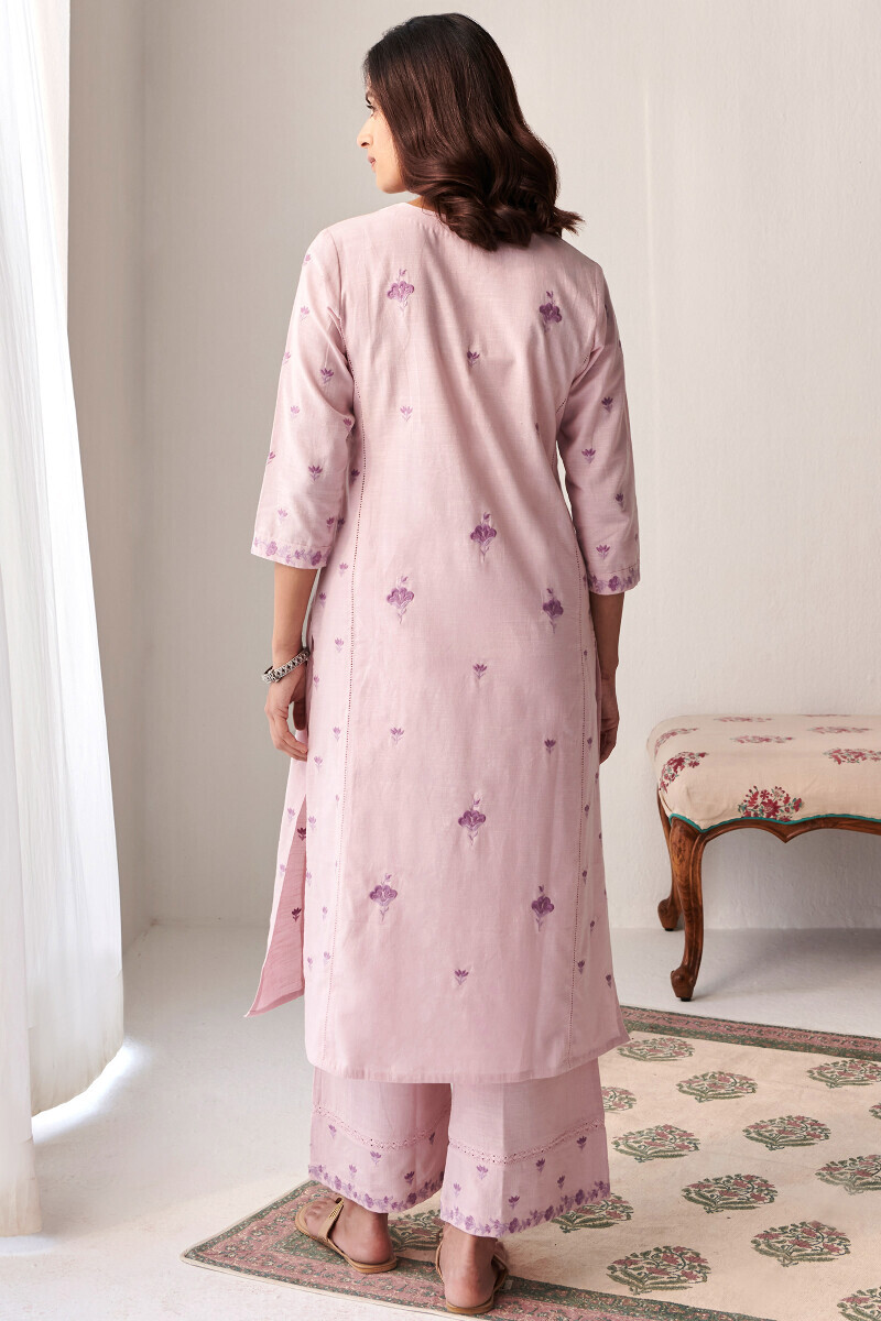 Purple Handcrafted Straight Cotton Flax Kurta