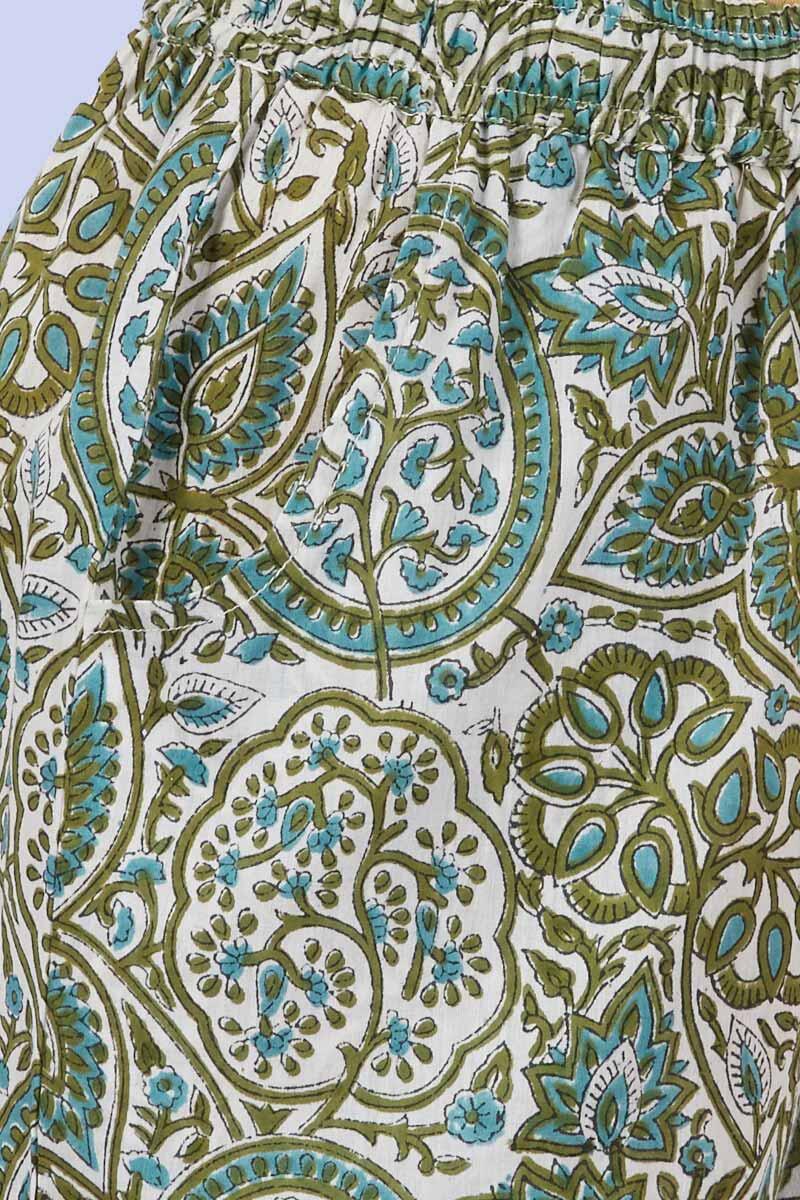 Green Block Printed Cotton Palazzo