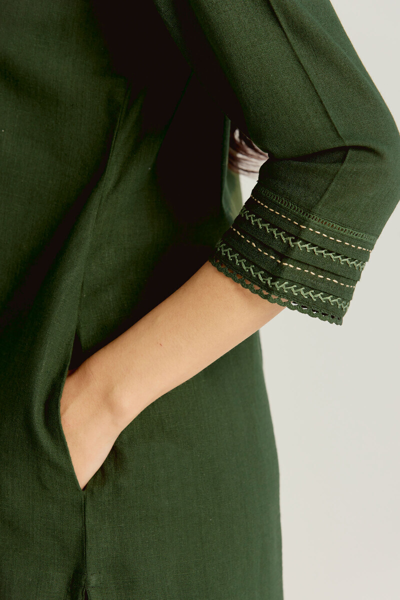Green Handcrafted Straight Gauze Slub Kurta