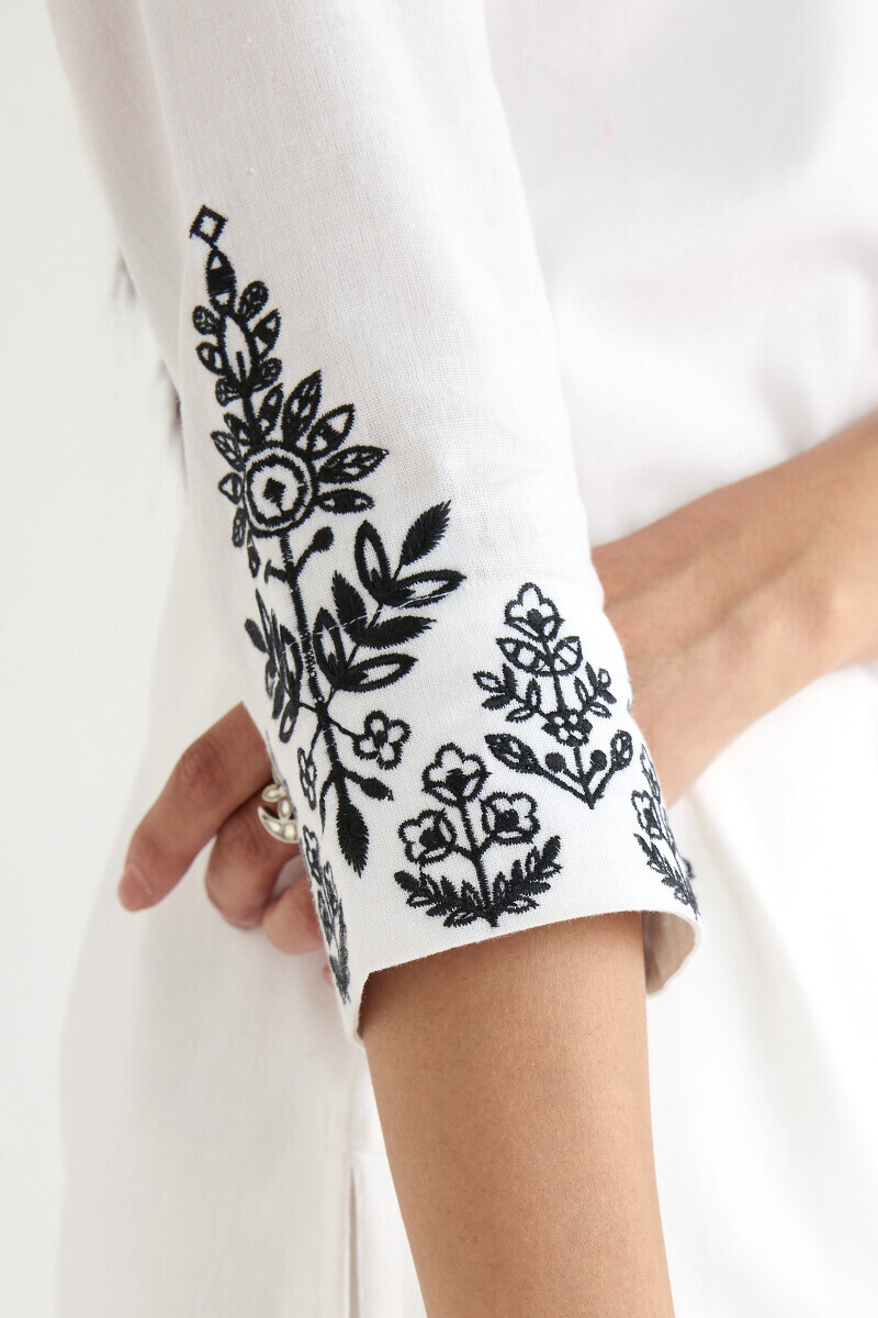 White Handcrafted Straight Cotton Flax Kurta