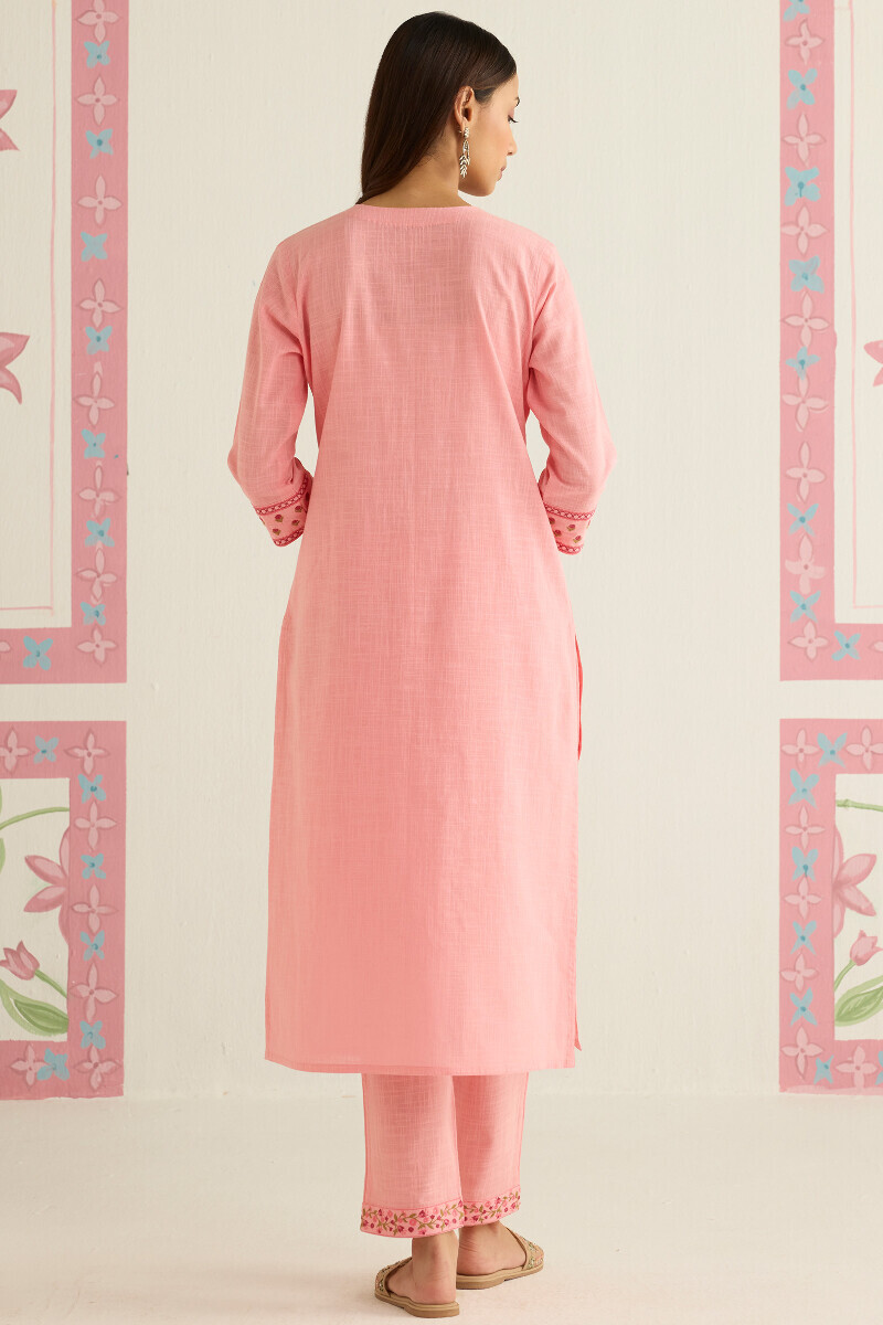 Pink Handcrafted Straight Gauze Slub Kurta