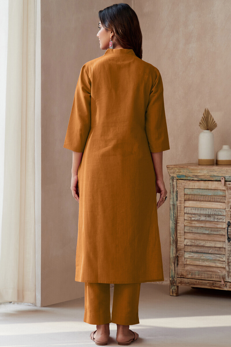 Rust Handcrafted Straight Cotton Flax Kurta