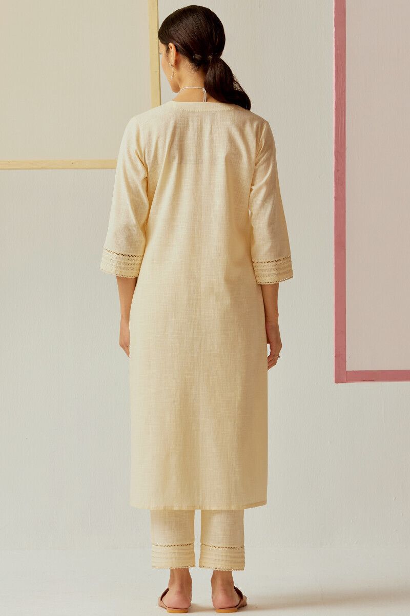Cream Handcrafted Straight Gauze Slub Kurta