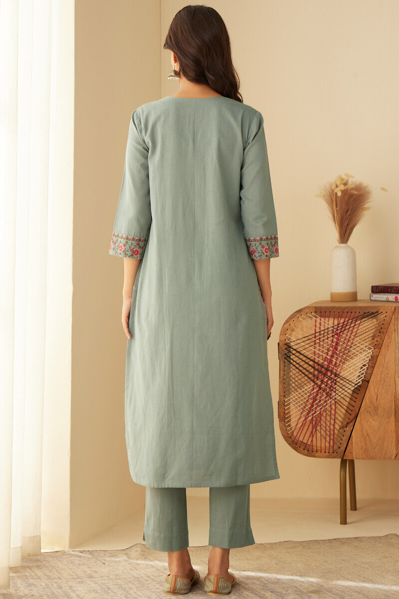 Grey Handcrafted Straight Cotton Kurta