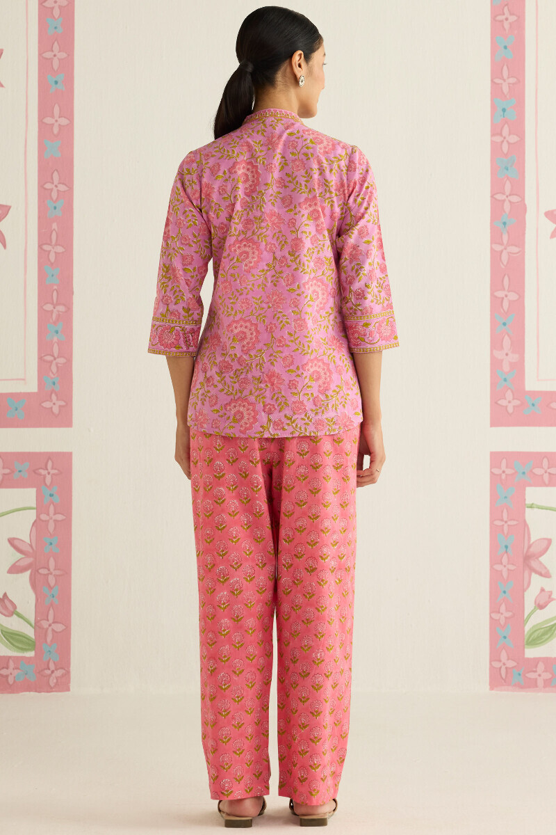 Purple Hand Block Printed Cotton Loungewear Set