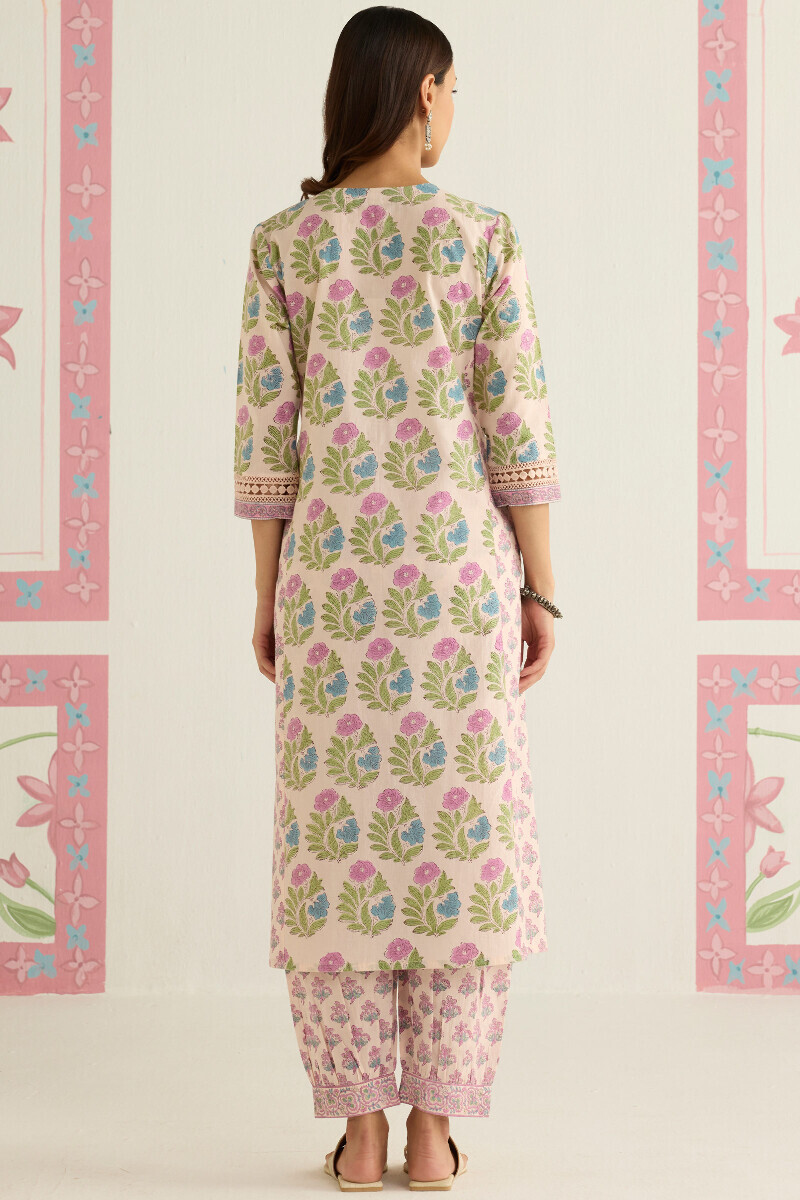 Off-White Hand Block Printed Straight Cotton Kurta