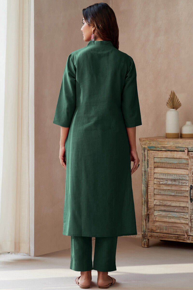 Jade Green Handcrafted Straight Cotton Flax Kurta