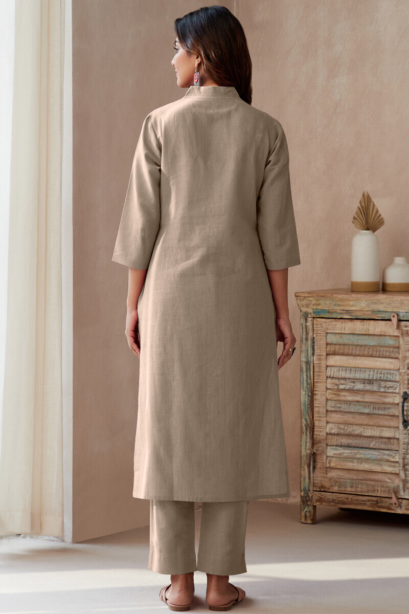 Grey Handcrafted Straight Cotton Flax Kurta