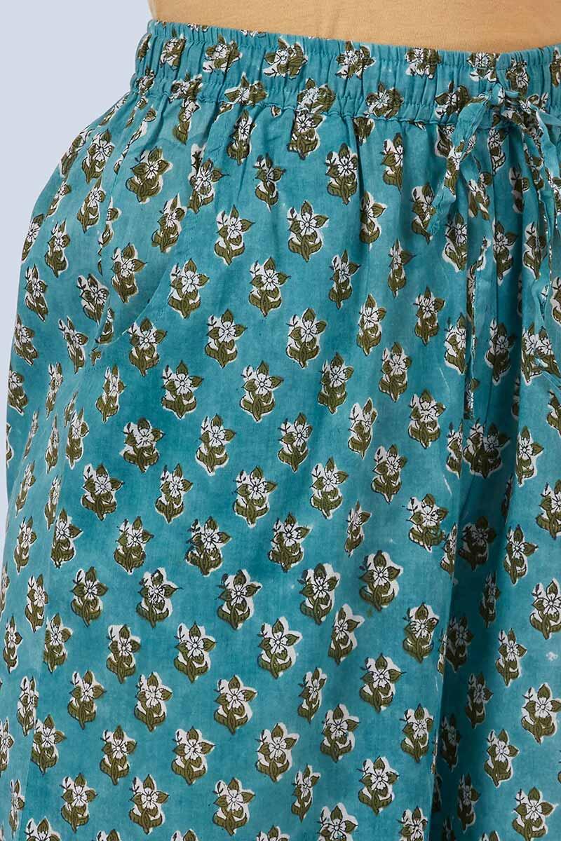 Green Block Printed Cotton Palazzo