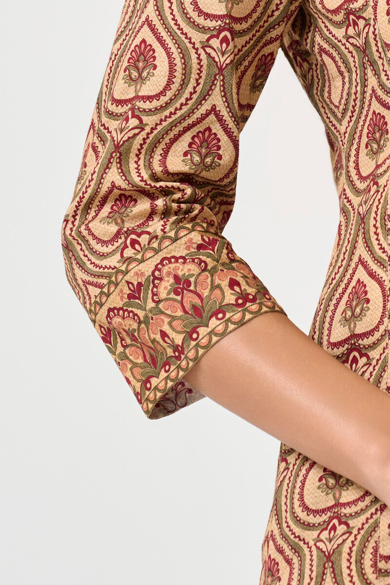 Beige Printed Straight Cotton Kurta