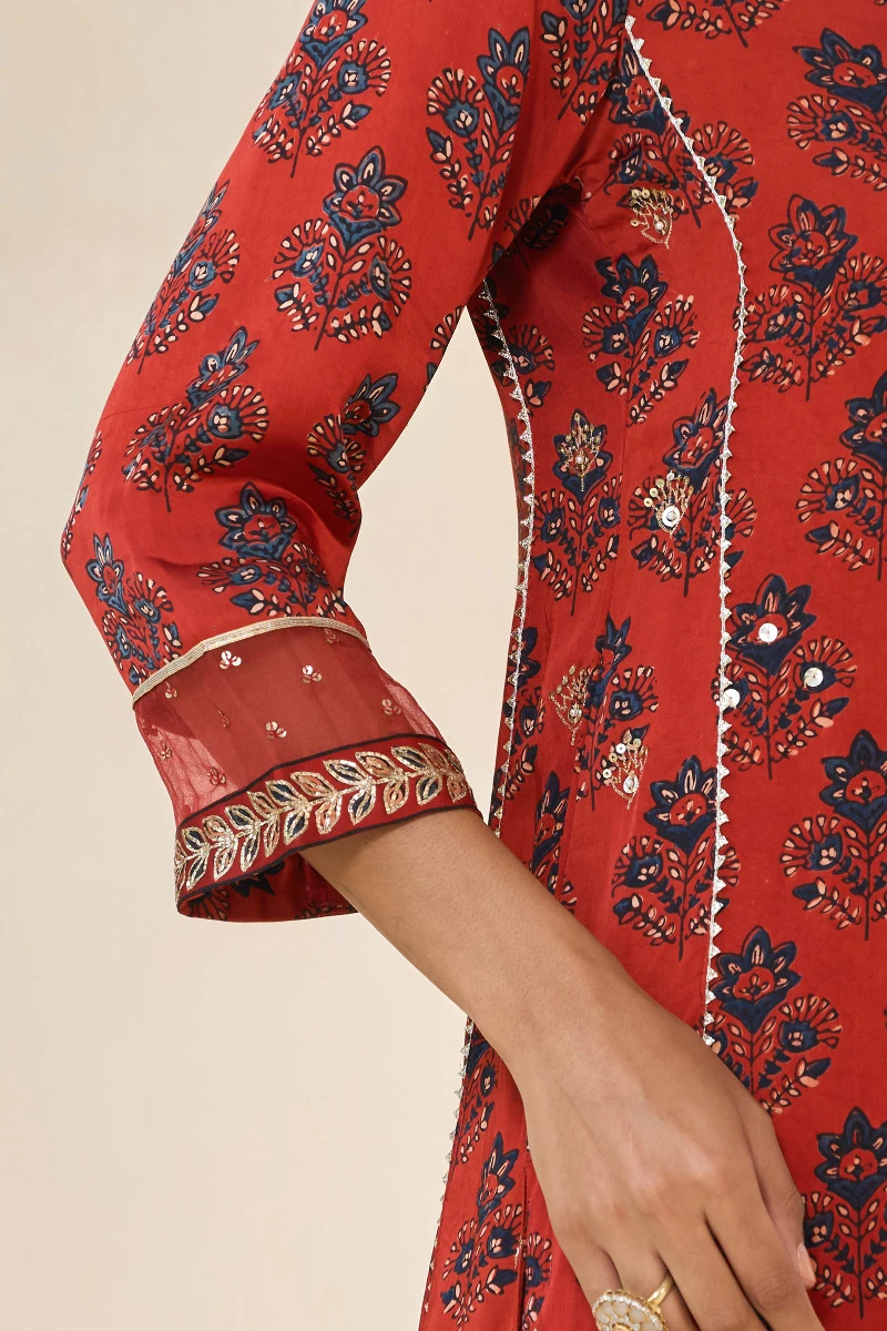 Ajrakh Hand Block-Printed Straight Modal Kurta