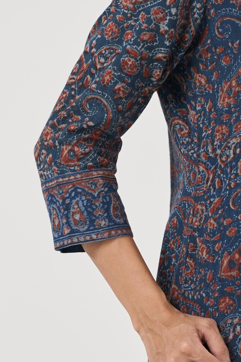 Akola Hand Block-Printed Straight Cotton Dobby Kurta