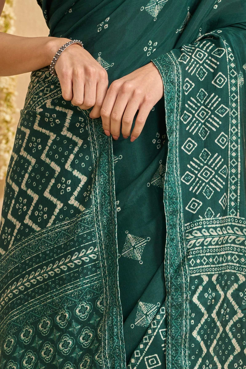 Green Printed Viscose Saree