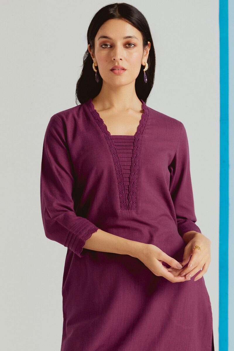 Purple Handcrafted Straight Gauze Slub Kurta